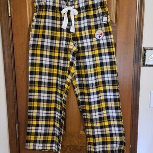 OFFICIAL NFL STEELERS WOMEN'S COTTON SLEEP PANTS- BLACK/GOLD PLAID-SIZE L- NWT